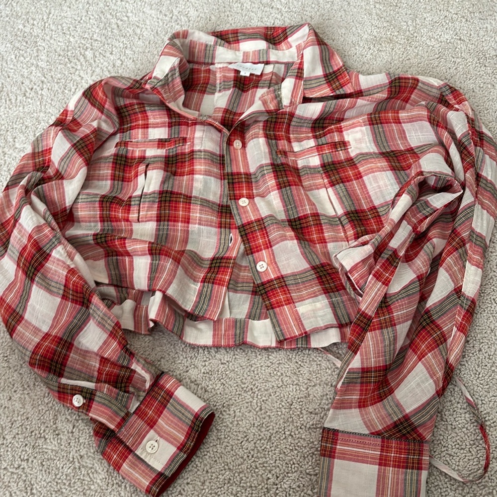 Cropped flannel shirt with buttons